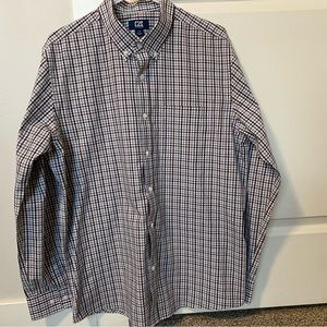 CUTTER & BUCK Long Sleeve Mens LG Button Down Plaid DRESS SHIRT Grey
